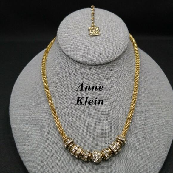 ANNE KLEIN Necklace Gold Tone Metal Mesh Chain, Silver Charms, 19 Inches - Picture 1 of 11